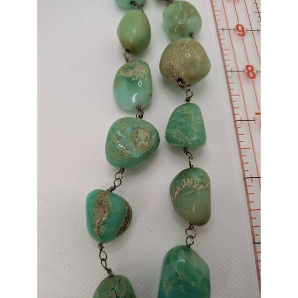 Large Turquoise Sterling Silver Linked Necklace with Big Toggle Clasp 18.5" - Picture 5 of 6